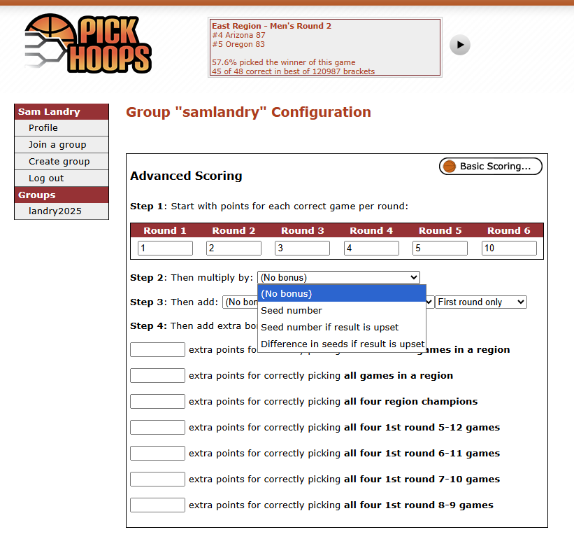PickHoops offers many additional scoring options.