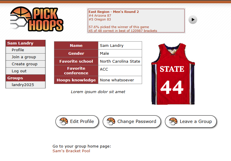 This page shows each user's profile information.
